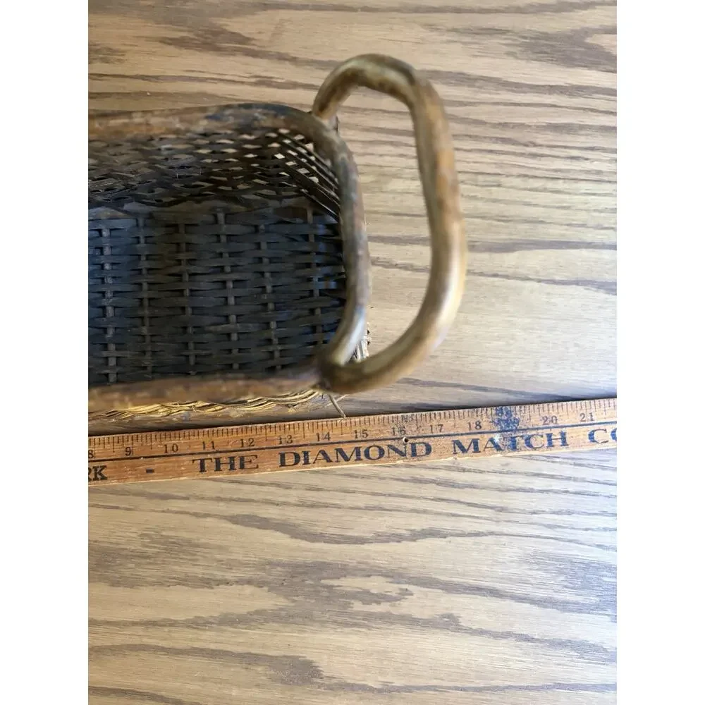 Vintage Woven Wicker Storage Basket With Handles Narrow Basket